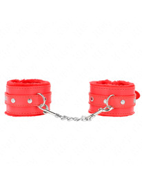 kink - premium fur lined wrist restraints red with red belt adjustable 17-29 cm x 6 cm