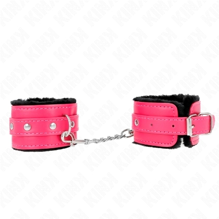 kink - muÑequeras forradas premium negro con correa fucsia ajustable 17-29 cm x 6 cm