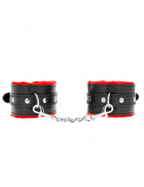 kink - premium fur lined wrist restraints red with black belt adjustable 17-29 cm x 6 cm