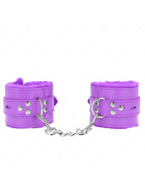 kink - fur lined wrist restraints with square holes purple and purple belt adjustable 17-29 cm x 6 cm