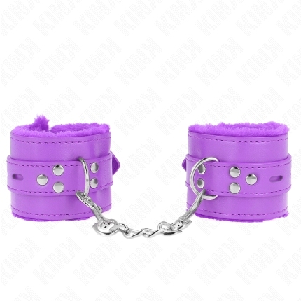 kink - fur lined wrist restraints with square holes purple and purple belt adjustable 17-29 cm x 6 cm
