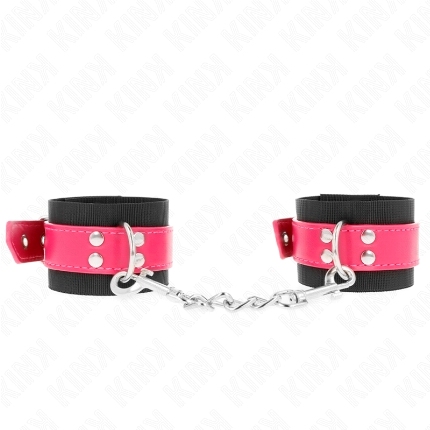 kink - nylon wrist restraints black with leatherette belt raspberry rose adjustable 19-29 cm x 5.1 cm