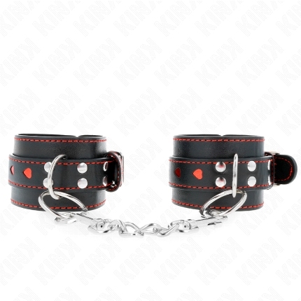 kink - muÑequeras negro con incrustaciÓn de corazÓn rojo ajustable 21-28 cm x 5.5 cm