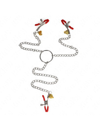 kink - pinzas para pezones y clÍtoris rojas con cascabel dorado y cadena 30 cm