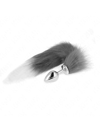 kink - plug anal talla m 8 x 3.5 cm con cola sintÉtica 40 cm plateado y blanco