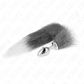 kink - plug anal talla m 8 x 3.5 cm con cola sintÉtica 40 cm plateado y blanco
