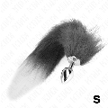 kink - anal plug size s 7 x 3 cm with synthetic tail 40 cm grey and white