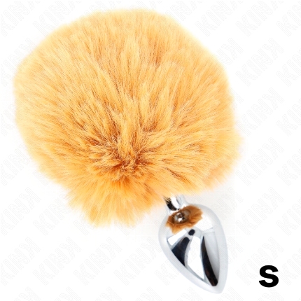 kink - stainless steel plug 7 x 3 cm with beige faux fur rabbit tail 8 cm
