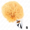 kink - stainless steel plug 7 x 3 cm with beige faux fur rabbit tail 8 cm