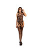 subblime - 952136 bodystocking crotchless de rejilla con detalles florales y cuello halter negro talla Única