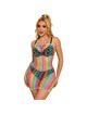 Mini Vestido Subblime Fishnet Rainbow Off Shoulder