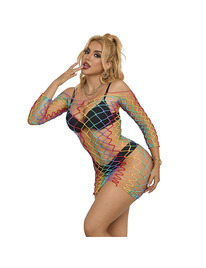 Mini Vestido Subblime Fishnet Rainbow Manga Longa