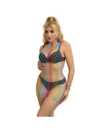 subblime - 952433 bodystocking de rejilla sin mangas con cuello alto arcoiris talla Única