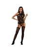 Subblime - 952099 fishnet bodystocking with garter lines and floral details black one size