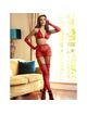 Subblime - 952181 bodystocking de rejilla con guantes y diamantes rojo talla Única