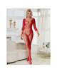 subblime - 952419 fishnet bodystocking with diamonds long sleeve red one size