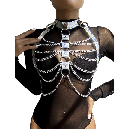 subblime - 953737 chest harness with rings and chains silver one size