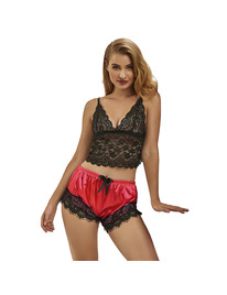 subblime - 953959 camisÓn informal de seda + pantalÓn encaje negro/rojo s/m