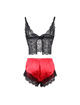 subblime - 953959 casual silk nightgown + lace pants black/red s/m