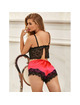 subblime - 953966 casual silk nightgown + lace pants black/red l/xl