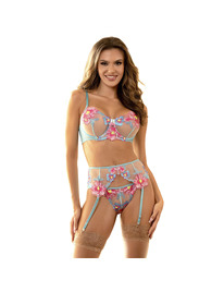 subblime - 954116 sujetador + panties con liguero diseÑo floral azul l/xl