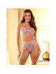 subblime - 954116 bra + panties with garter belt floral design blue l/xl