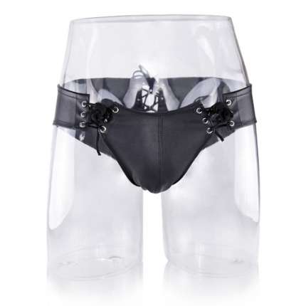 Ropa Interior de los hombres de Cuero Sintético Lazos Negro,339022
