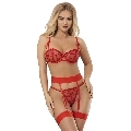 subblime - 954321 sujetador + tanga + ligueros estampado de corazones rojo s/m