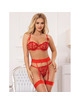 subblime - 954321 heart print bra + thong + garter belt red s/m