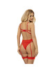 subblime - 954338 heart print bra + thong + garter belt red l/xl