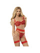 subblime - 954338 sujetador + tanga + ligueros estampado de corazones rojo l/xl