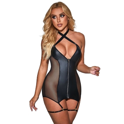 subblime - 954444 vestido sexy de rejilla cuero negro s/m