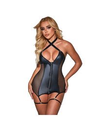 subblime - 954451 vestido sexy de rejilla cuero negro l/xl