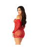 leg avenue - minivestido de rejilla con hombros descubiertos y manga larga rojo