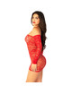 leg avenue - minivestido de rejilla con hombros descubiertos y manga larga rojo