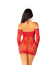 leg avenue - minivestido de rejilla con hombros descubiertos y manga larga rojo
