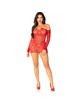 leg avenue - minivestido de rejilla con hombros descubiertos y manga larga rojo
