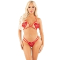 leg avenue - heart design open cup bra + thong red one size