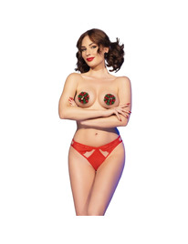 chilirose - cr 4839 christmas set nipple covers + panties red l/xl