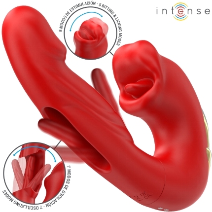 Vibrador Intense Nathy Duplo com Boca Multifuncional Vermelho