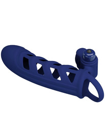 pretty love - altaf vibrator ring with silicone sheath blue