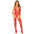 leg avenue - camisola + medias + tanga de rejilla rojo talla Única