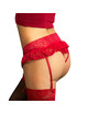 queen lingerie - red floral design garter and thong l/xl