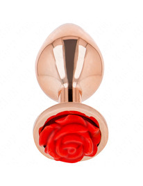 kink - pink gold anal plug with red rose m