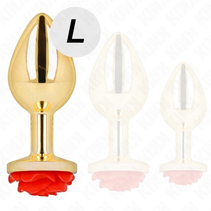 Plug Anal Kink Dourado com Rosa Vermelha L