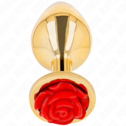 Plug Anal Kink Dourado com Rosa Vermelha M
