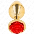 Plug Anal Kink Dourado com Rosa Vermelha M