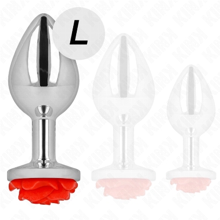 Plug Anal Kink Prateado com Rosa Vermelha L