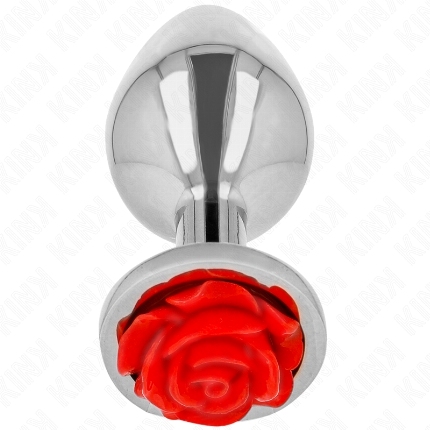 Plug Anal Kink Prateado com Rosa Vermelha M