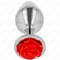 Plug Anal Kink Prateado com Rosa Vermelha M